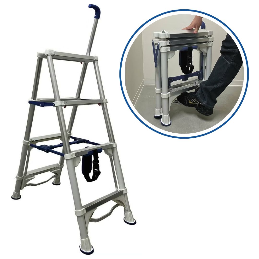 SIGNET 伸縮式4段アルミ脚立 手すり付き